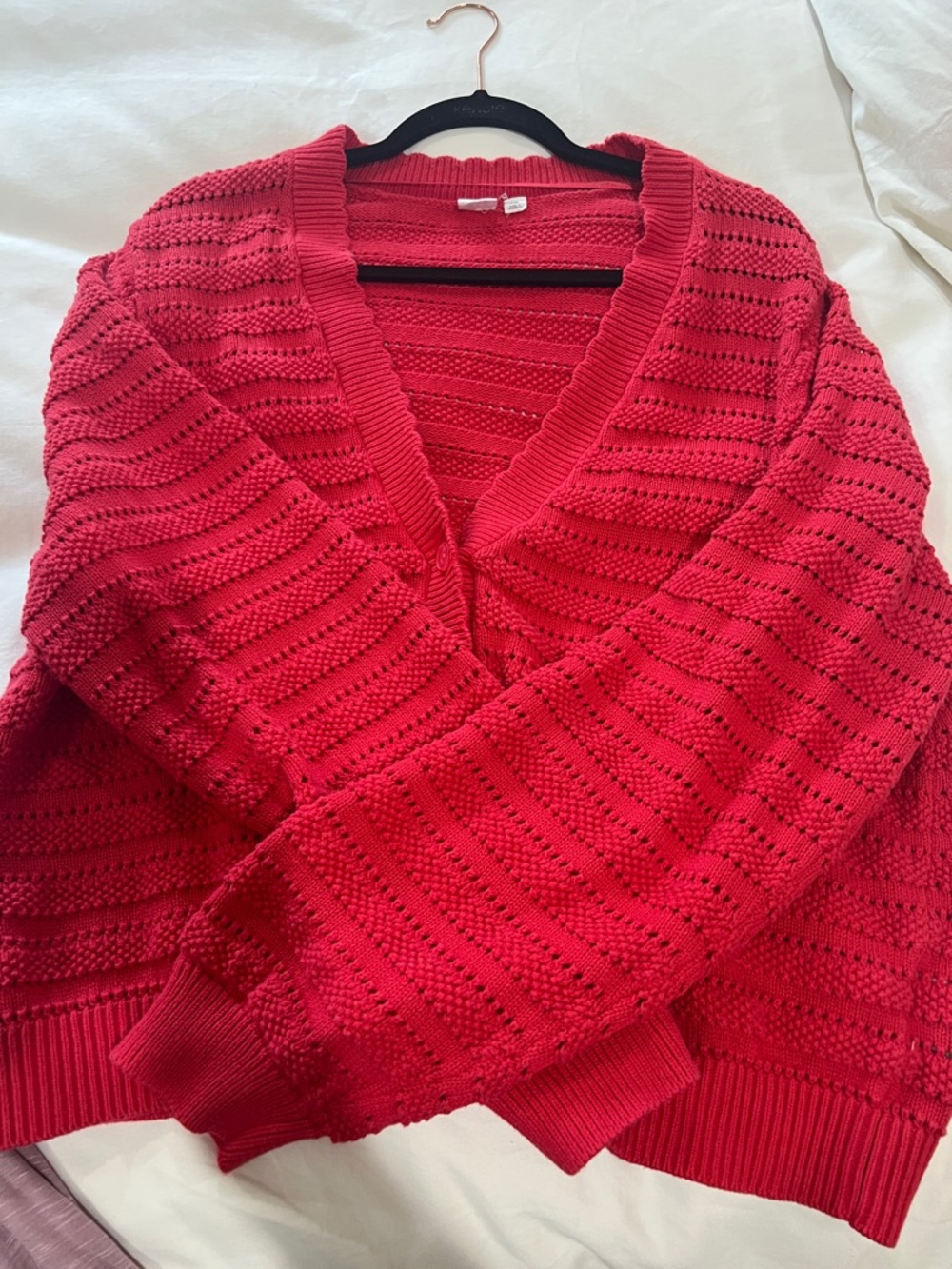 GAP Red Openwork V-Neck Button Cardigan - Picture 3 of 3